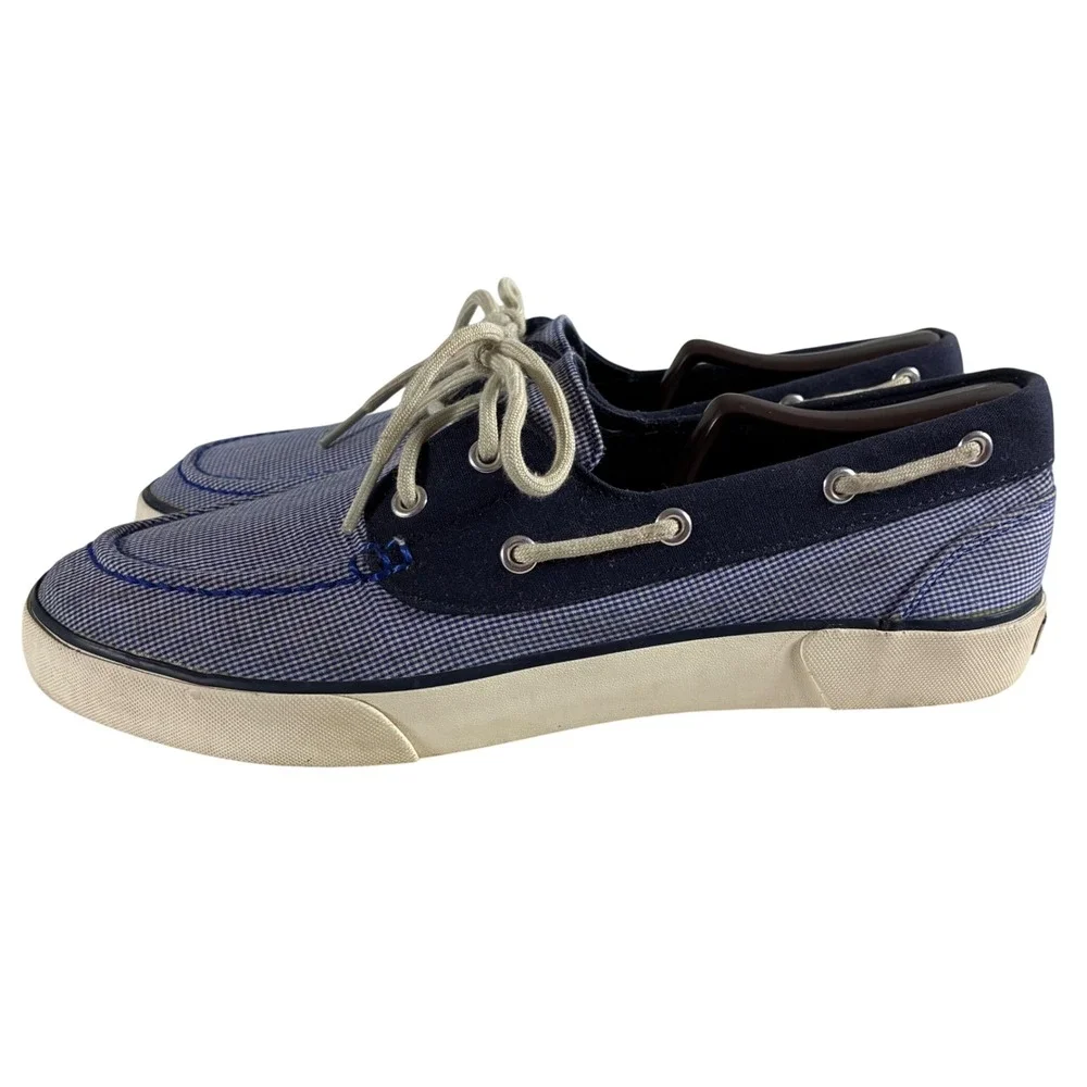 Polo Ralph Lauren Mens Gingham Canvas Boat Shoes Navy White Loafers